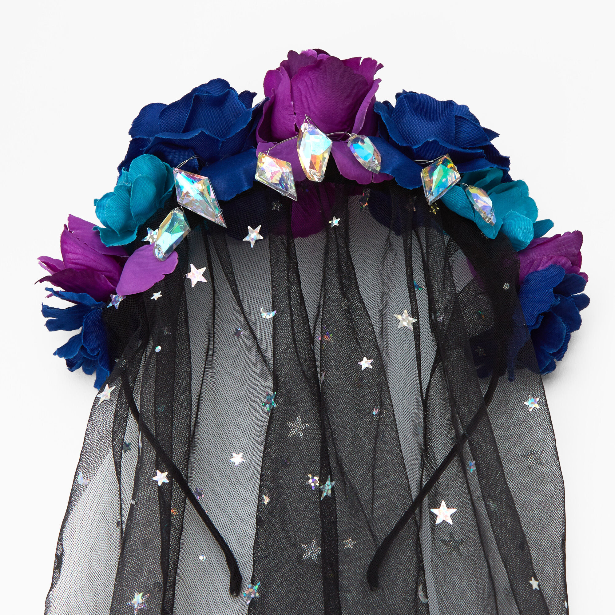 Halloween Flower Crown Celestial Veil Headband - Black,