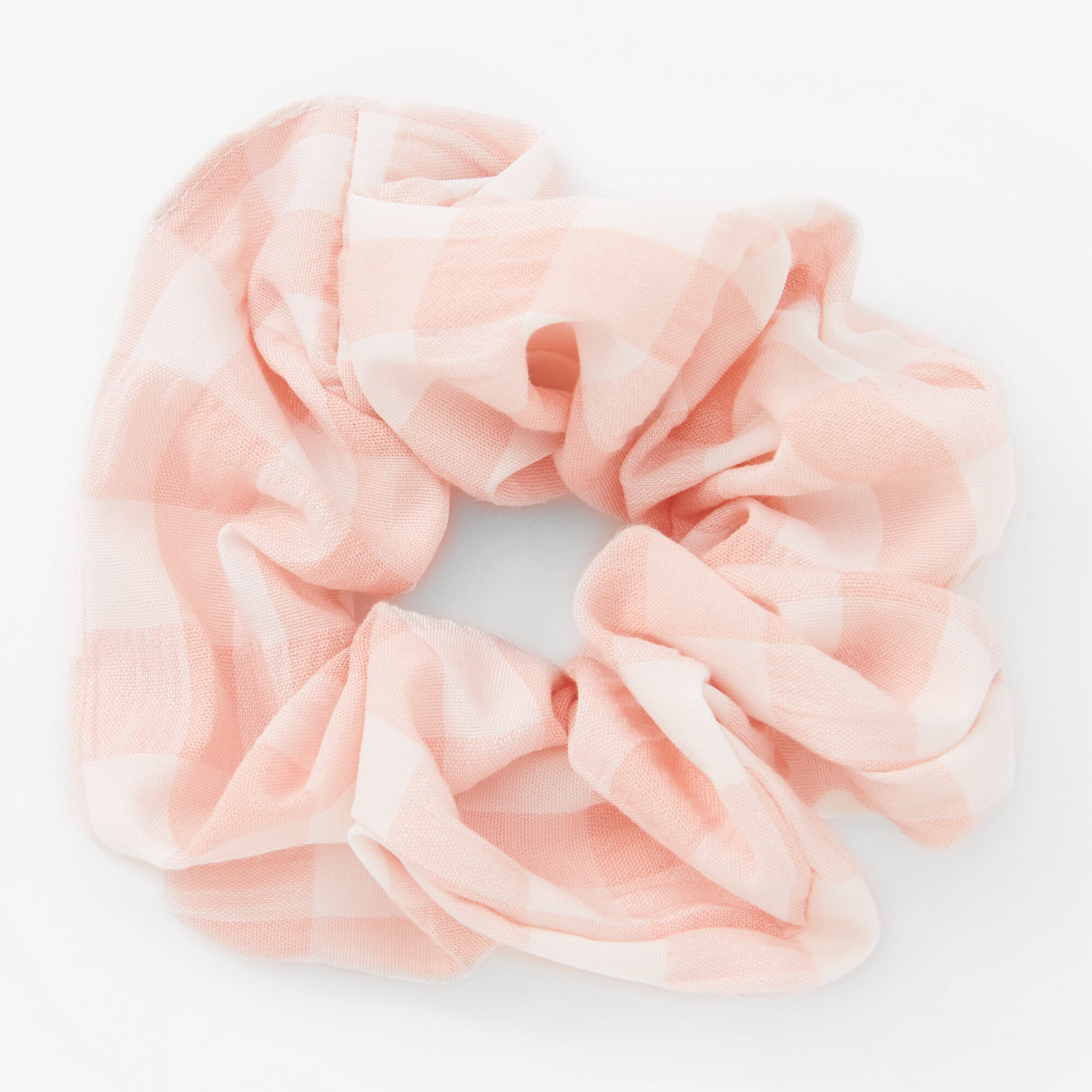 Medium Gingham Stripe Hair Scrunchie - Light Pink,