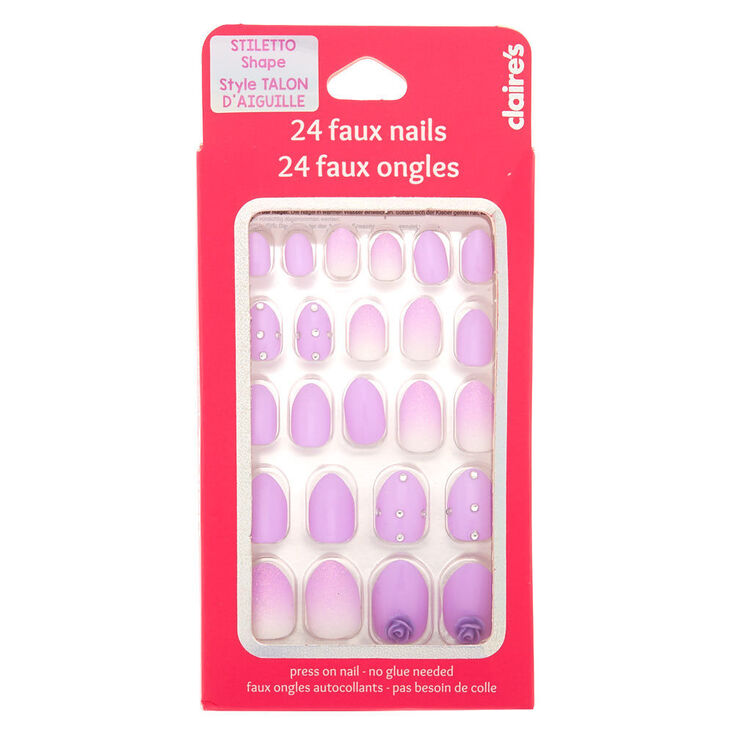 Glam Rose Stiletto Press On Faux Nail Set - Purple, 24 Pack | Claire's US
