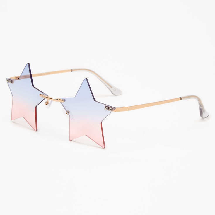 Lunettes de soleil &eacute;toile d&eacute;grad&eacute; de bleu et rose couleur dor&eacute;e,