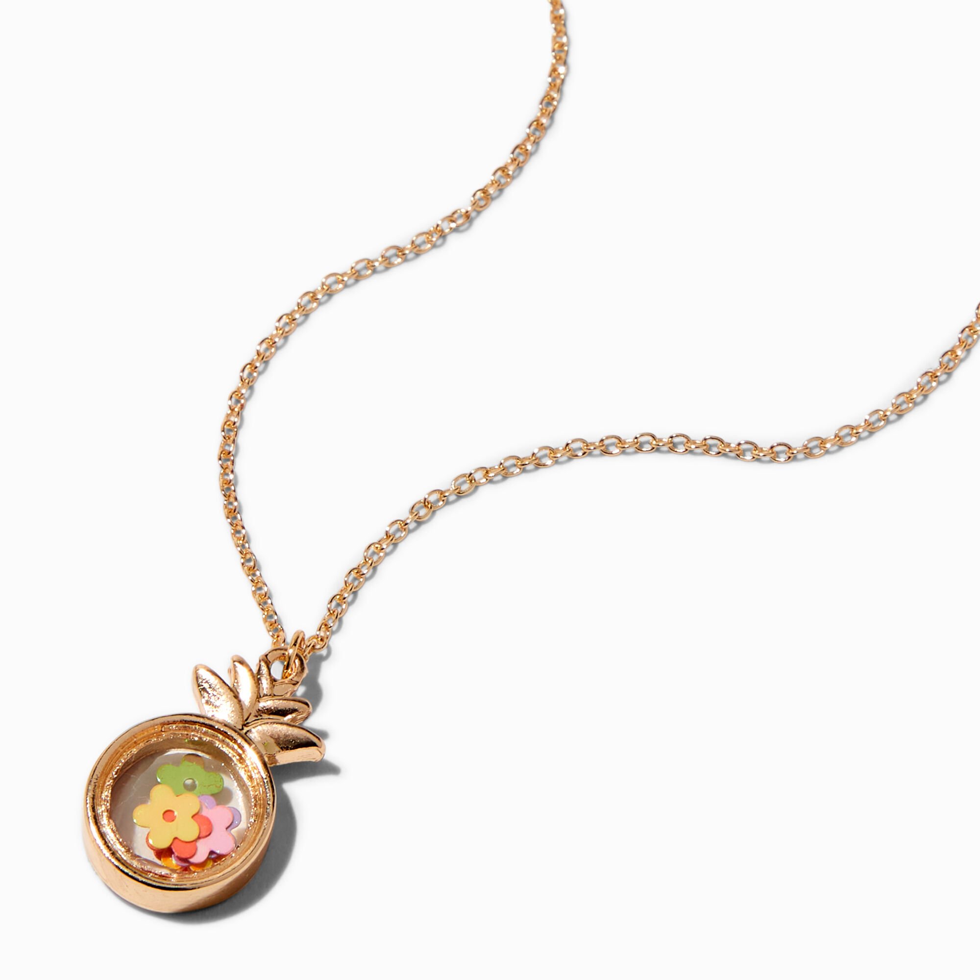 View Claires Tone Pineapple Shaker Pendant Necklace Gold information
