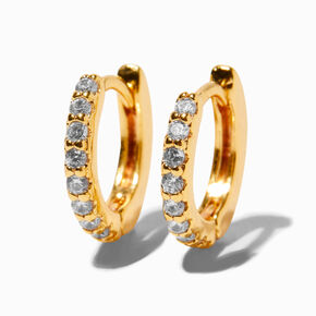C LUXE by Claire&#39;s 18kt Gold Plated Pav&eacute; 8mm Cubic Zirconia Clicker Hoop Earrings,