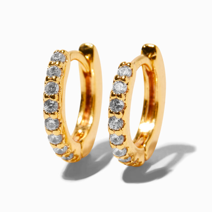 C LUXE by Claire&#39;s 18kt Gold Plated Pav&eacute; 8mm Cubic Zirconia Clicker Hoop Earrings,