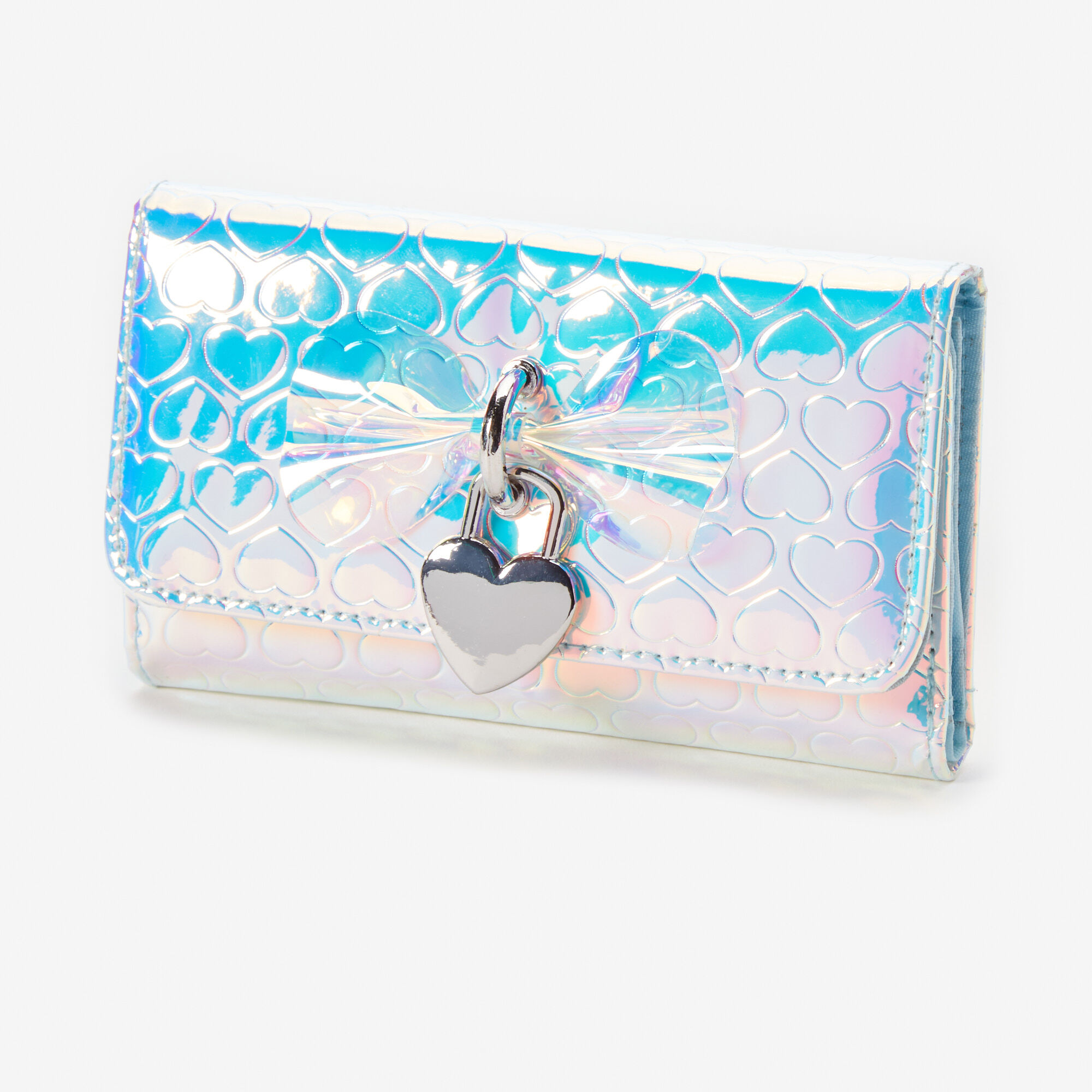 Claire's Porte-monnaie imprimé cœur en vinyle - Bleu