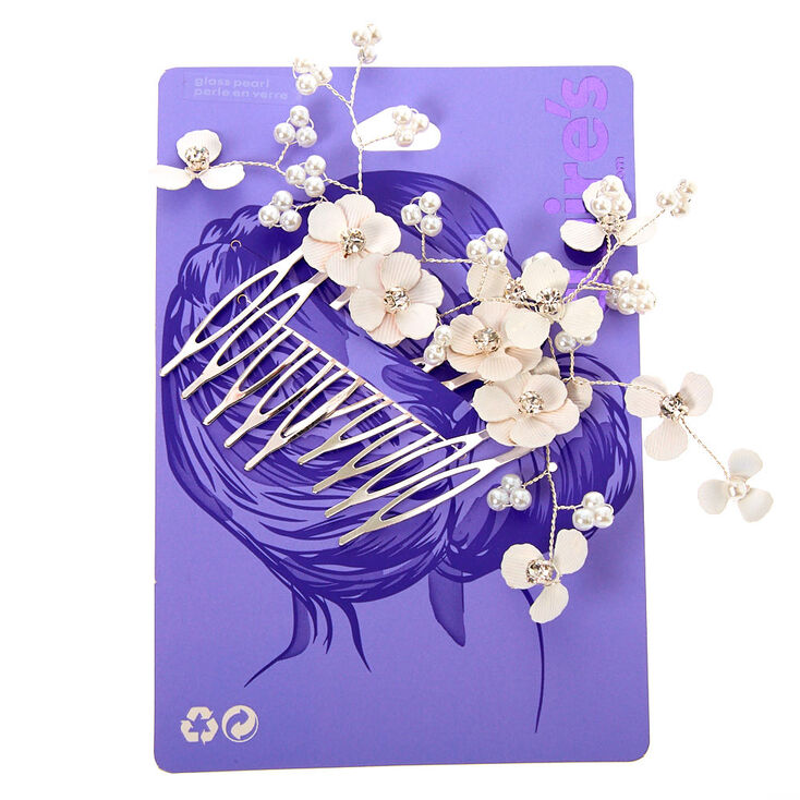 Floral Crystal &amp; Pearl Hair Comb - White,