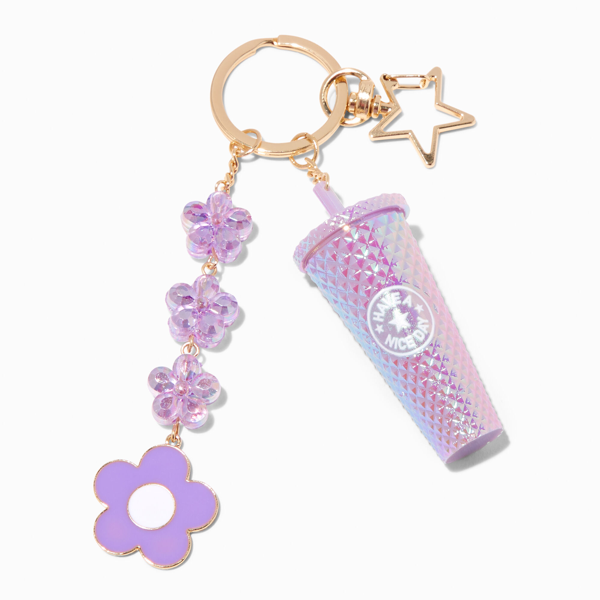 View Claires Coffee Tumbler Daisy Star Keyring Purple information