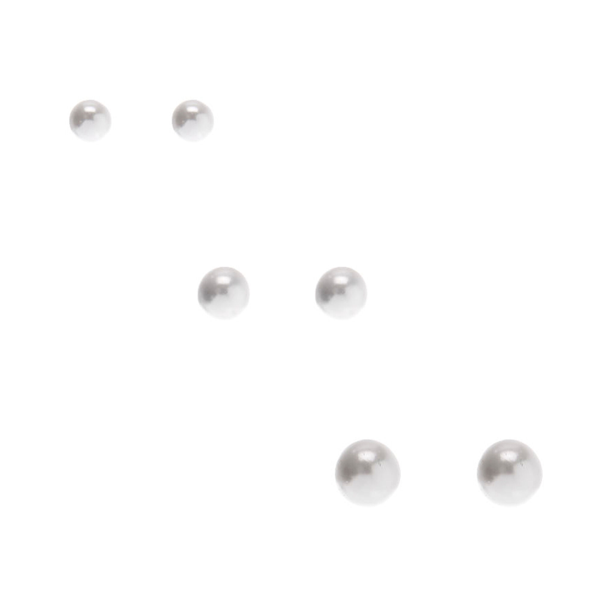 View Claires SliverTone Graduated Pearl Stud Earrings 3 Pack White information