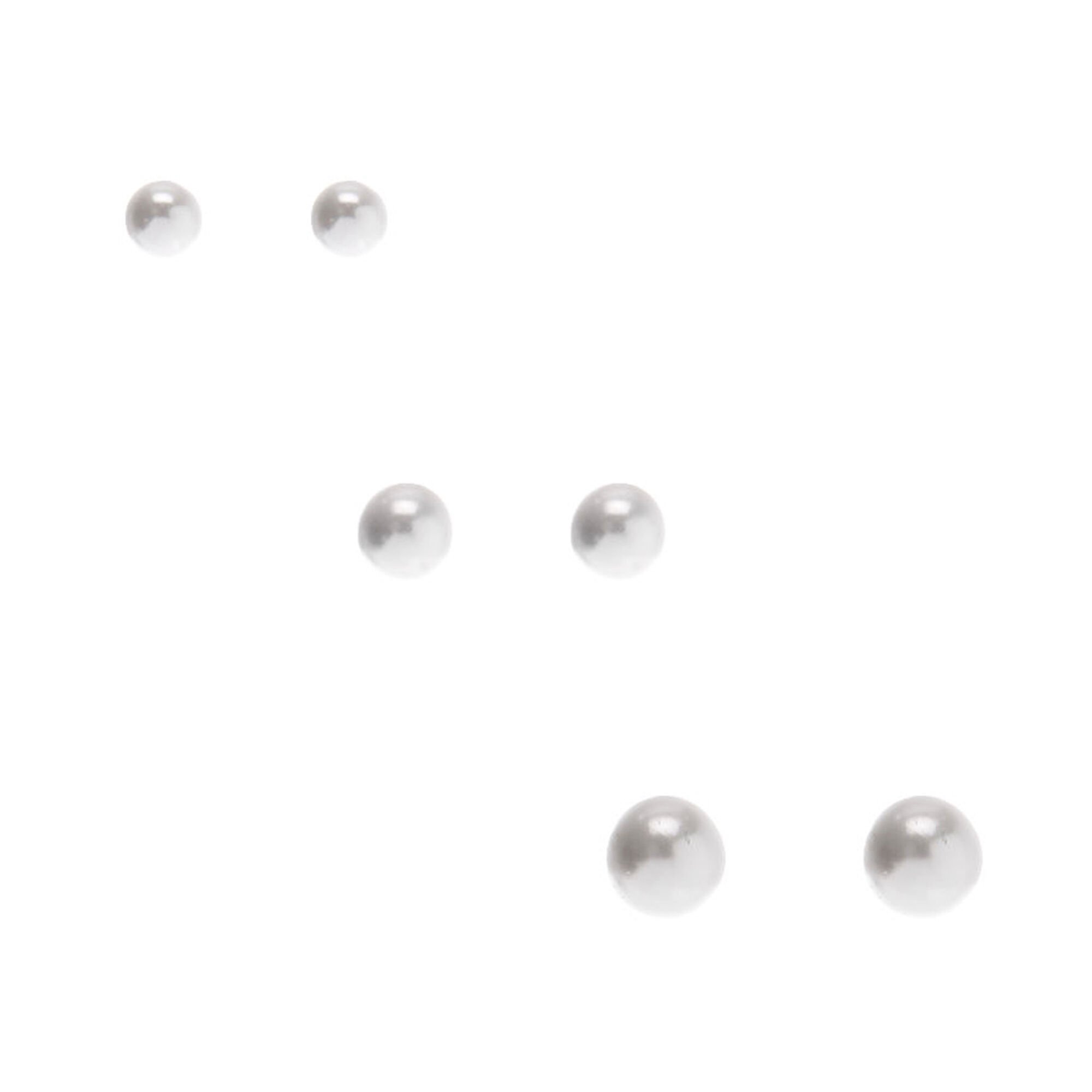 View Claires SliverTone Graduated Pearl Stud Earrings 3 Pack White information
