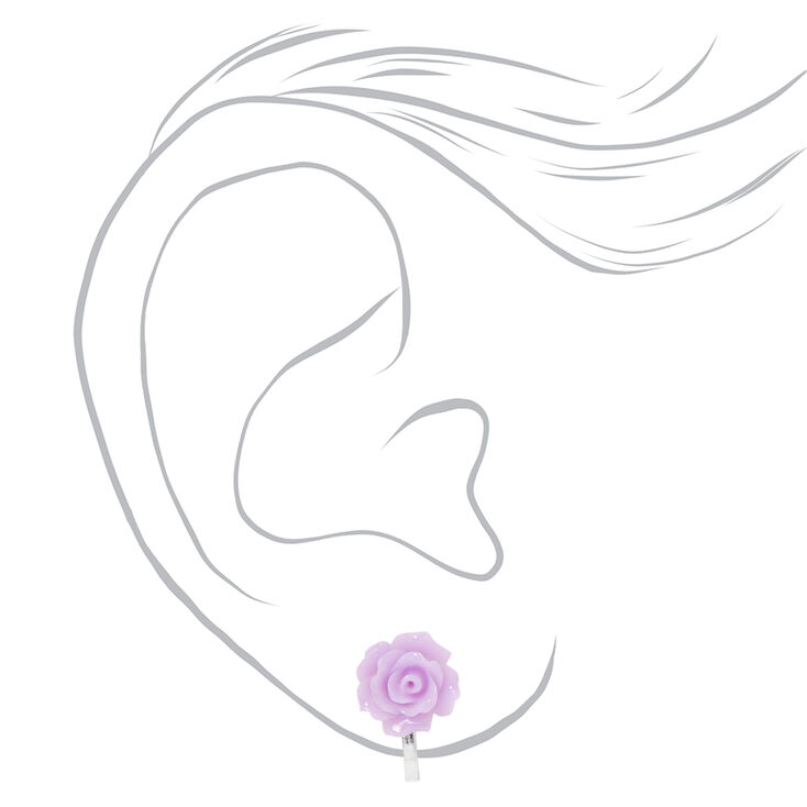 Silver Pastel Carved Rose Clip On Stud Earrings - 3 Pack,