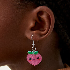 Glitter Winking Face Peach Drop Earrings,