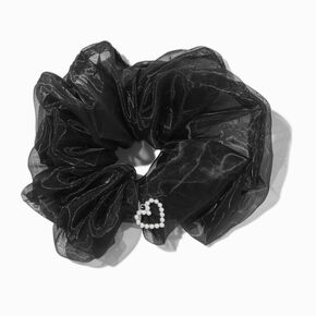 Black Organza Heart Charm Hair Scrunchie,