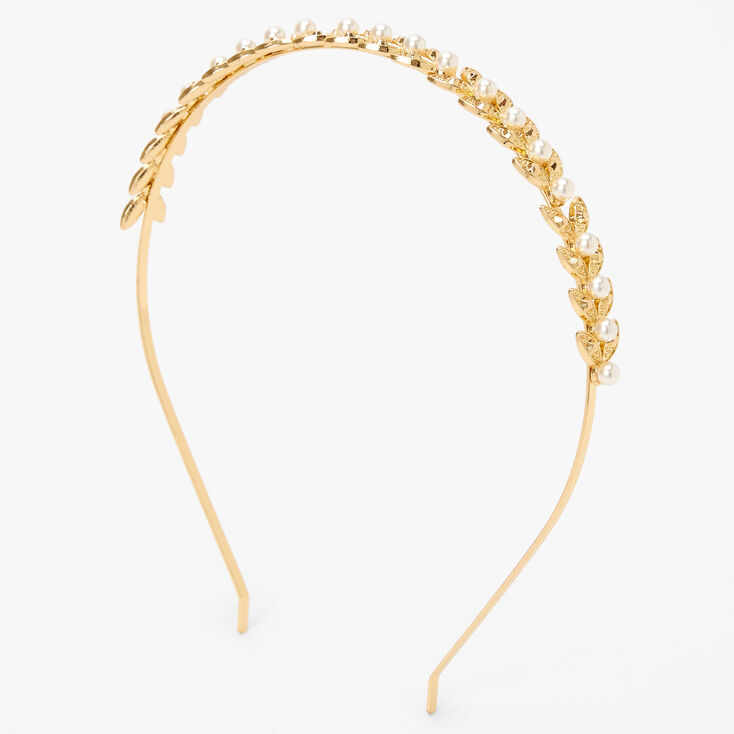 Gold Pearl Studded Leaves Headband,