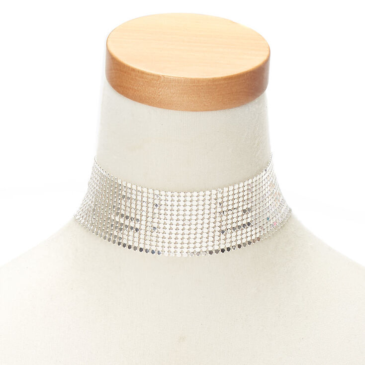 Silver Disco Mesh Choker Necklace,