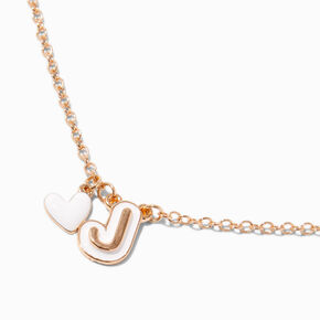 White Bubble Initial Heart Pendant Necklace - J,