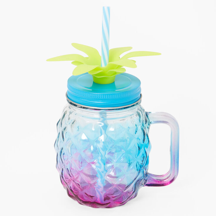 Blue Pineapple Shaped Mason Jar Tumbler,
