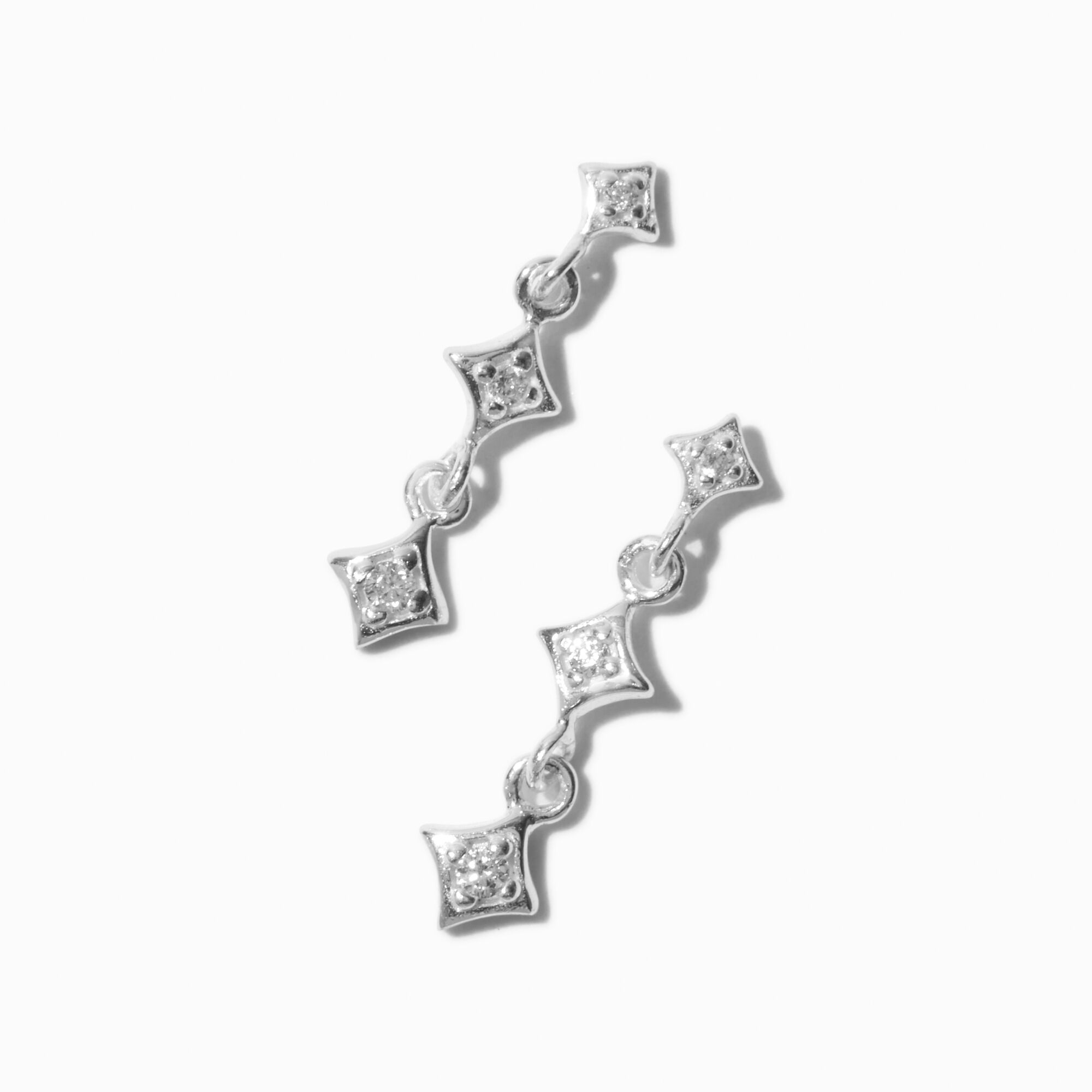 C LUXE by Claire's Sterling Silver Cubic Zirconia Tri-Star Drop Earrings,