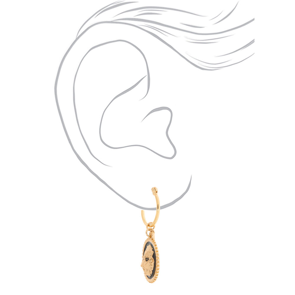 Gold 10MM Lion Charm Hoop Earrings,