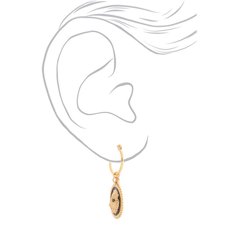 Gold 10MM Lion Charm Hoop Earrings,