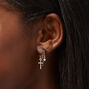 Mixed Metal 1&quot; Crescent Moon Cross Stud Earrings,