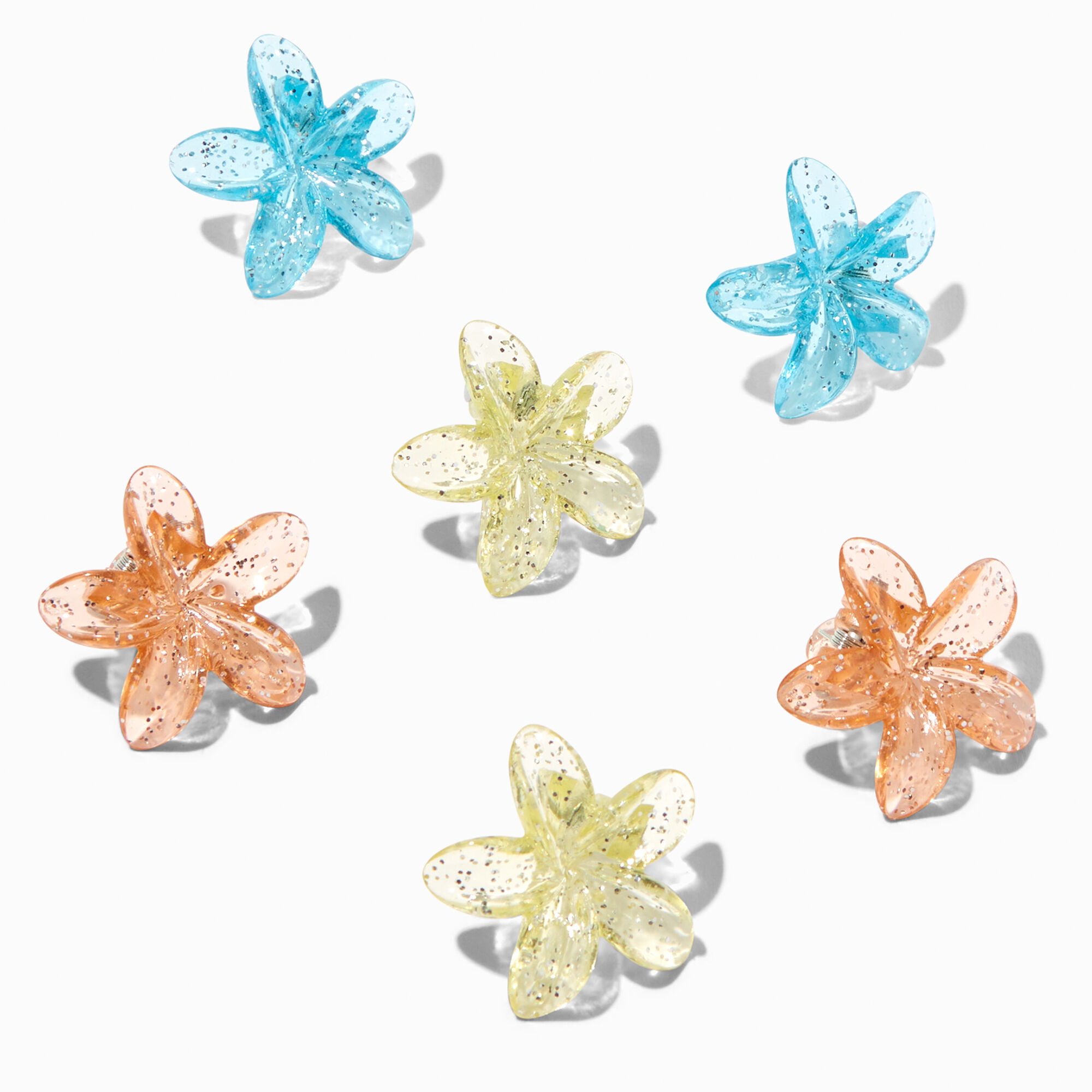 View Claires Clear Hibiscus Mini Hair Claws 6 Pack Orange information