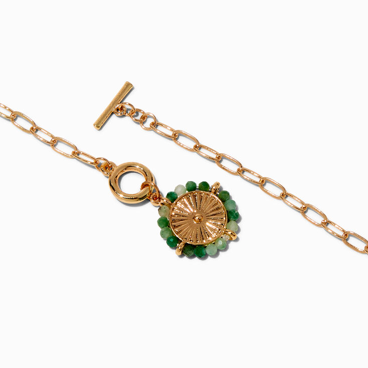 Collier &agrave; pendentif fermoir en T perl&eacute; vert,