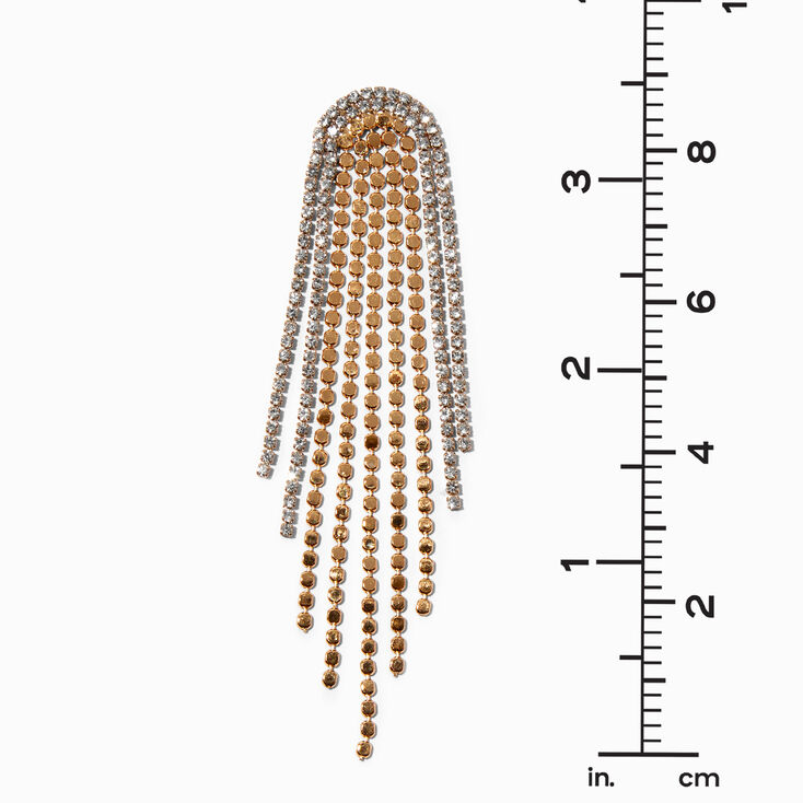 Gold Rhinestone 4&quot; Disco Fringe Drop Earrings,