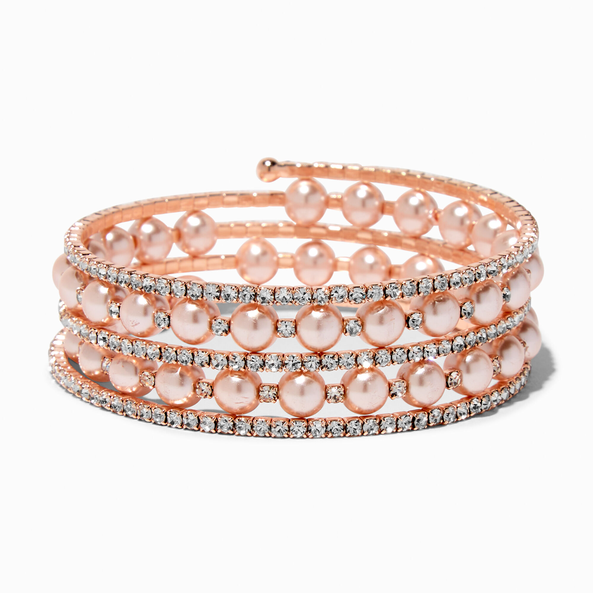 View Claires Blush Pearl Crystal Wrap Bracelet Pink information
