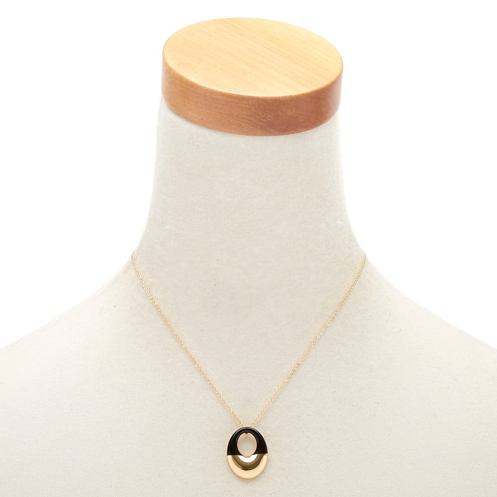 Gold Open Enamel Pendant Necklace - Black,
