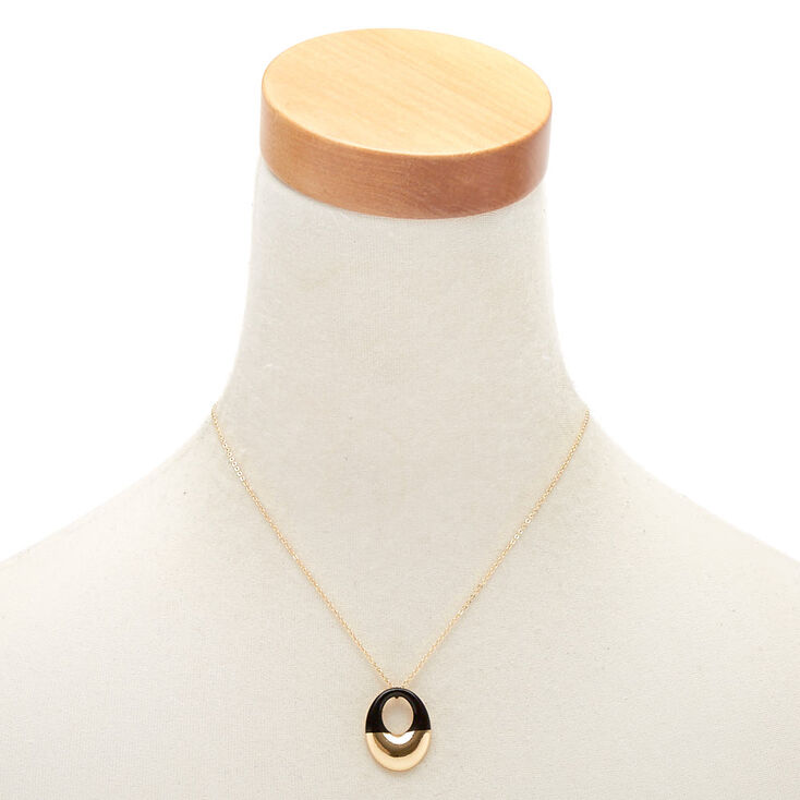 Gold Open Enamel Pendant Necklace - Black,