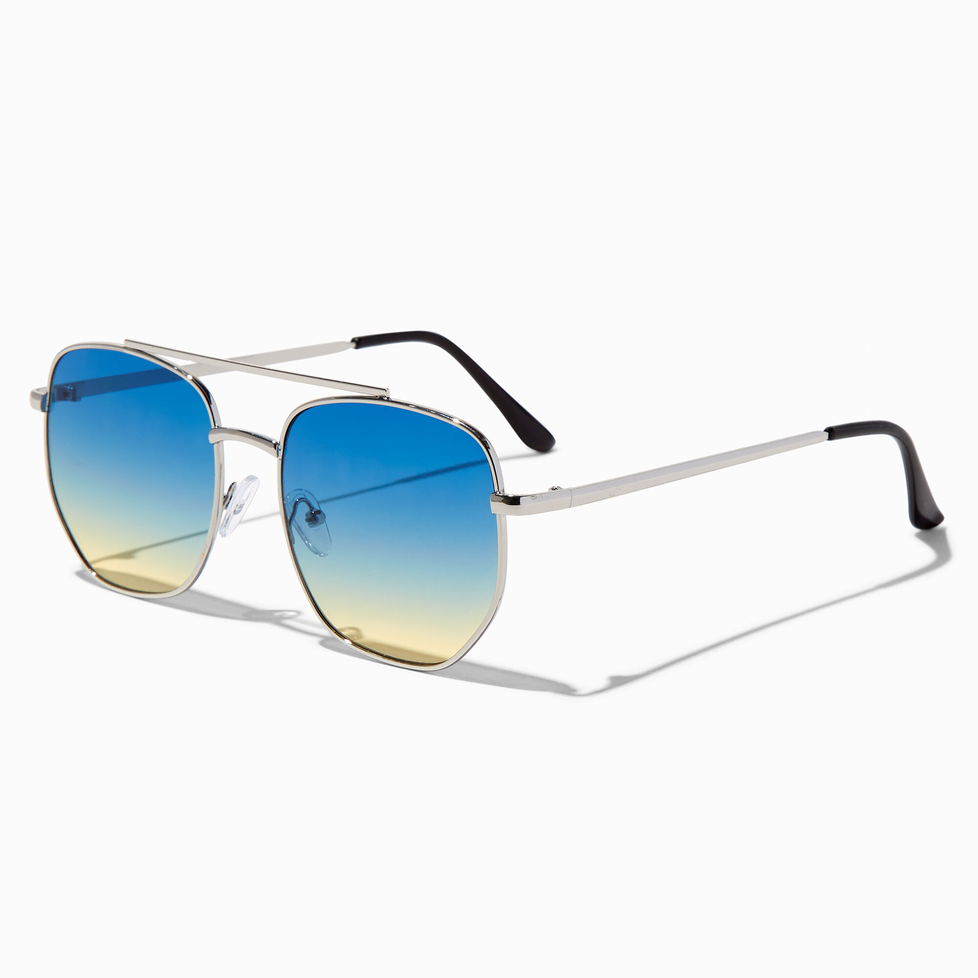 Faded Blue Lens Silver Aviator Sunglasses Claire s