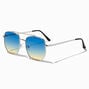Faded Blue Lens Silver Aviator Sunglasses,