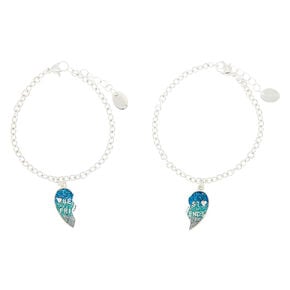 Silver-tone Heart Chain Friendship Bracelets - Blue, 2 Pack,
