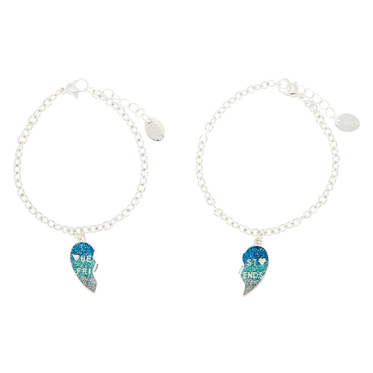 Bracelets Best Friends couleur argent&eacute; avec charms c&oelig;ur bleu,