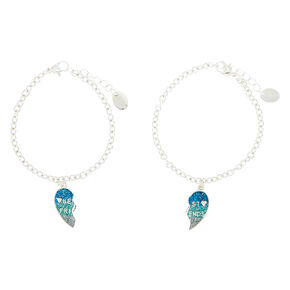 Silver Heart Chain Friendship Bracelets - Blue, 2 Pack,