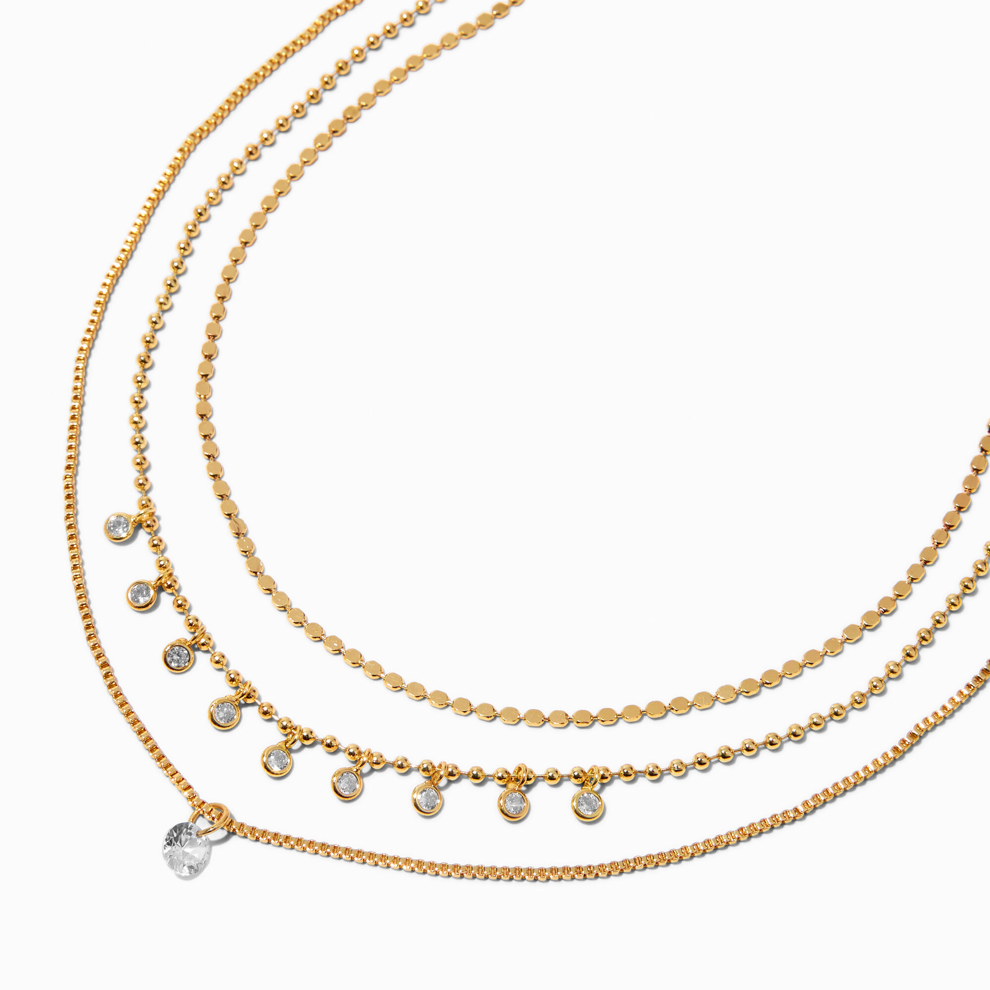 View Claires Cubic Zirconia Confetti MultiStrand Chain Necklace Gold information