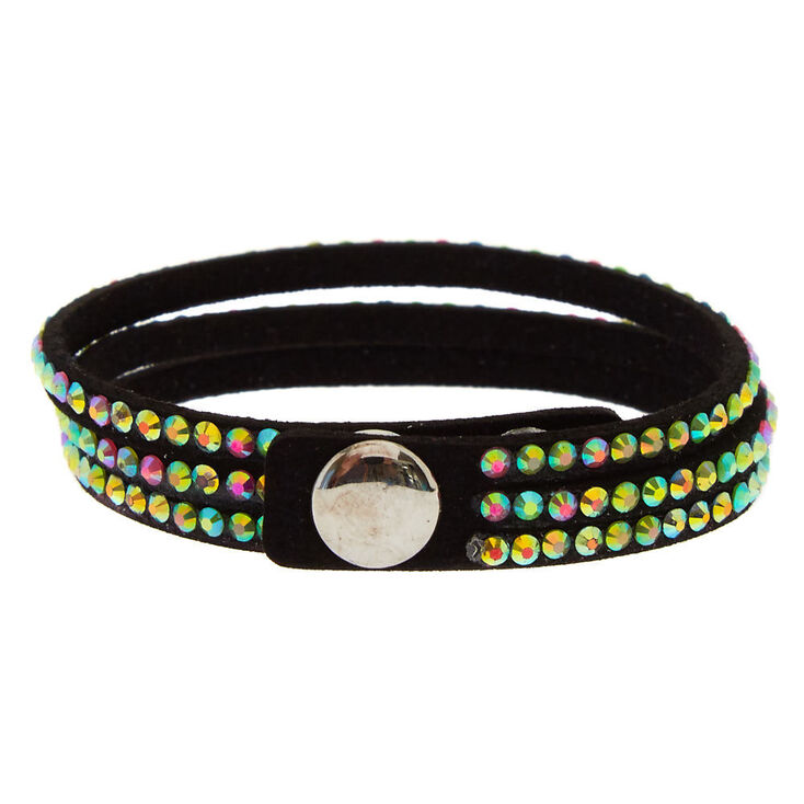 Suede Embellished Wrap Bracelet - Black,