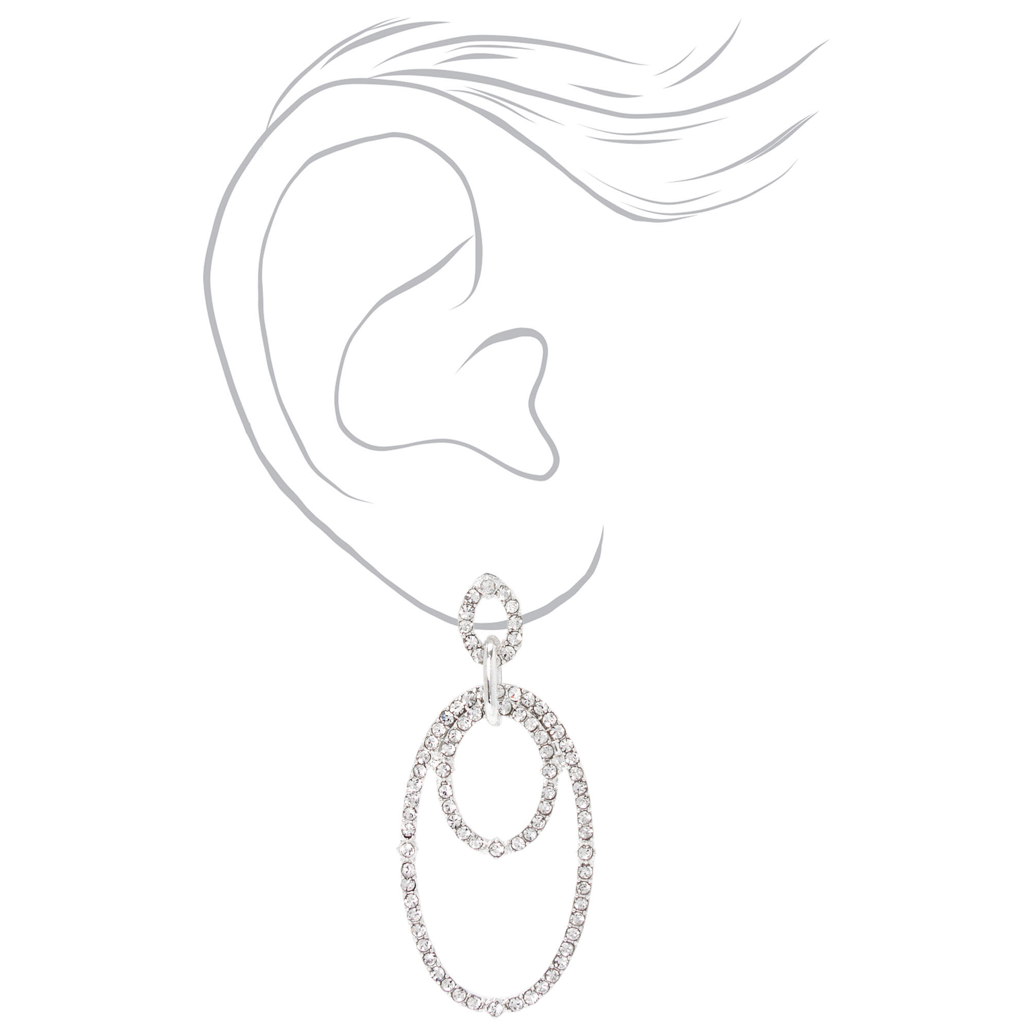 Silver 2" Rhinestone Circle Link Drop Earrings,