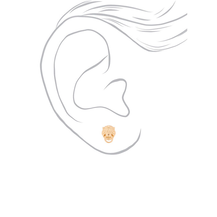 Clous d&#39;oreille heurtoir de porte lion couleur dor&eacute;,