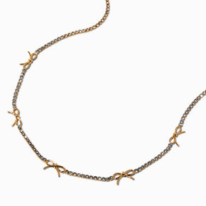 Gold-tone Bow Crystal Cup Chain Necklace,