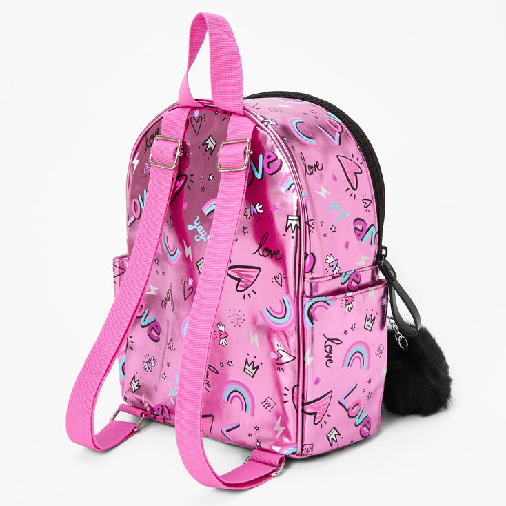 Claire's Club Metallic Heart Pink Mini Backpack