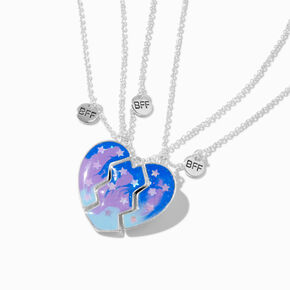 Best Friends Starry Split Heart Pendant Necklaces - 3 Pack,