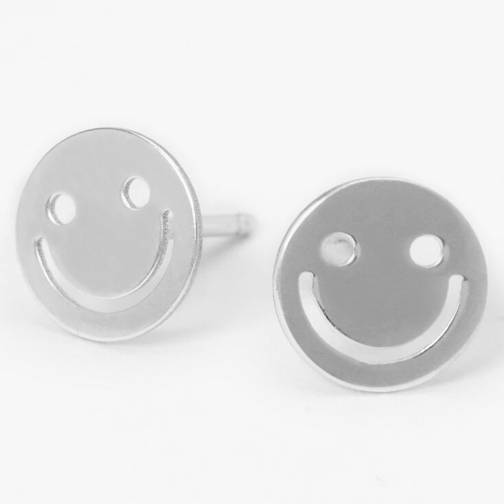 Sterling Silver Cutout Happy Face Stud Earrings,