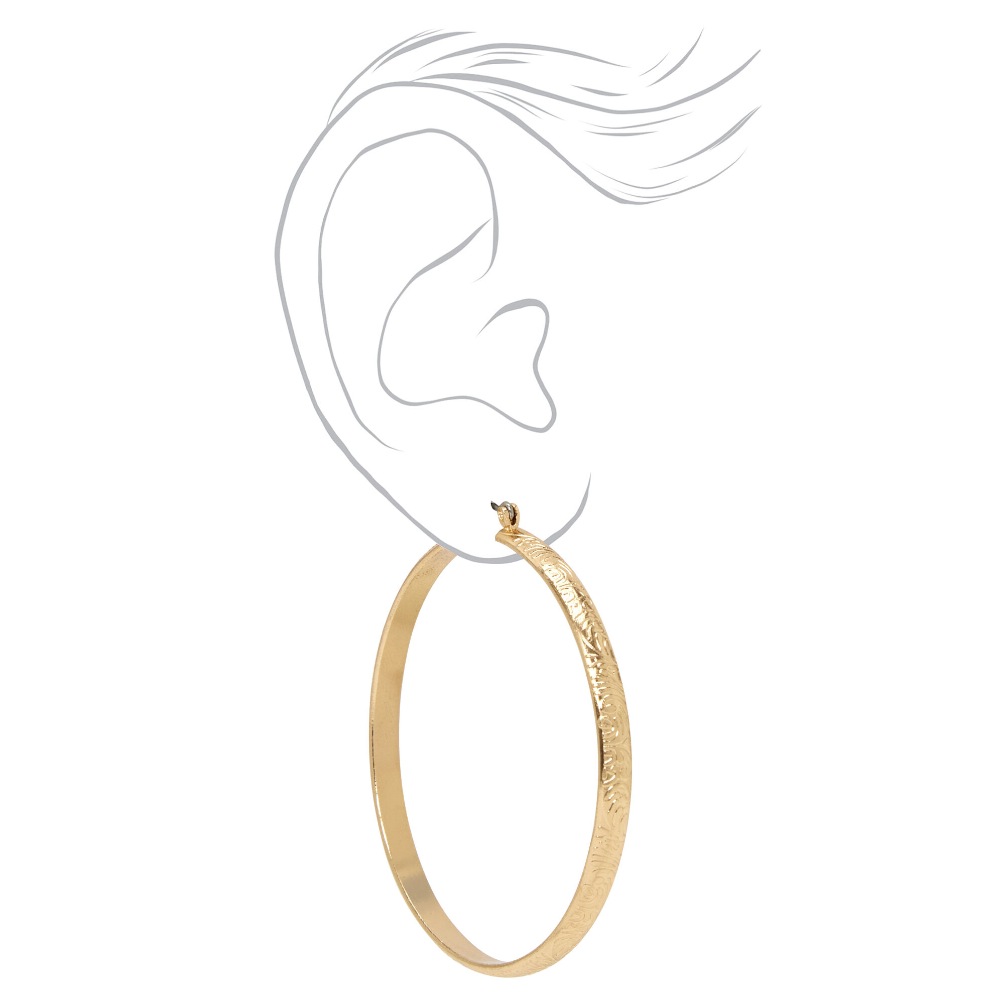 Gold 60MM Swirl Embossed Hoop Earrings,