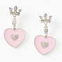 1.5&quot; Rhinestone Crown Heart Drop Earrings - Pink,