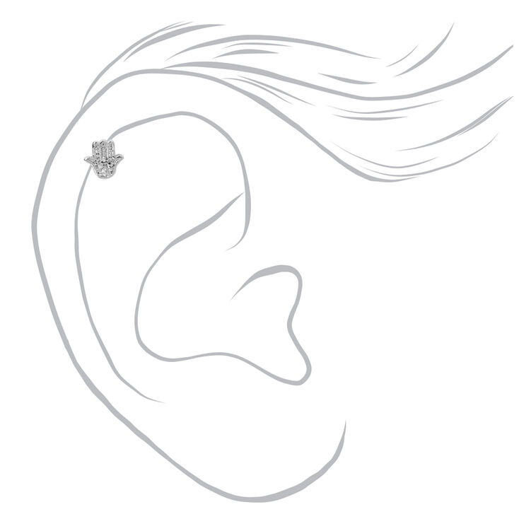 Silver Hamsa, Star, &amp; Eye Cartilage Stud Earrings - 3 Pack,