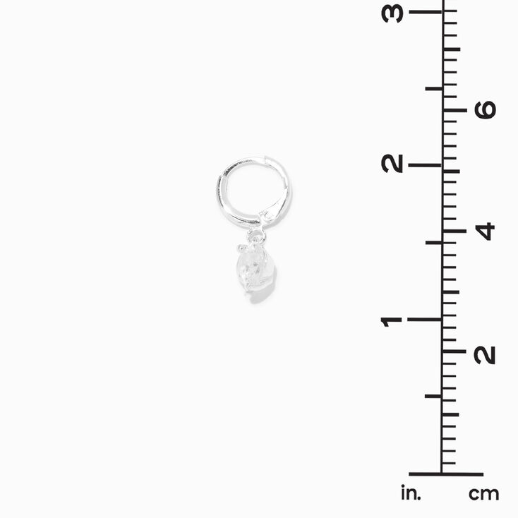 Silver-tone Cubic Zirconia 10mm Heart Huggie Hoop Earrings,