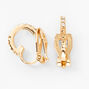 Gold 10MM Embellished Clip On Huggie Hoop Earrings,
