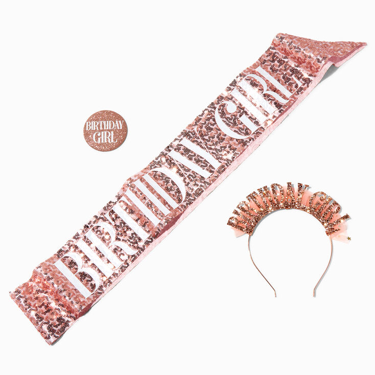 Rose Gold Birthday Girl Glitter Accessory Bundle,