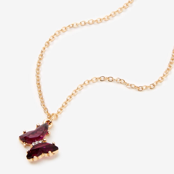 Butterfly Birthstone 16" Gold Pendant Necklace - February | Claire's US