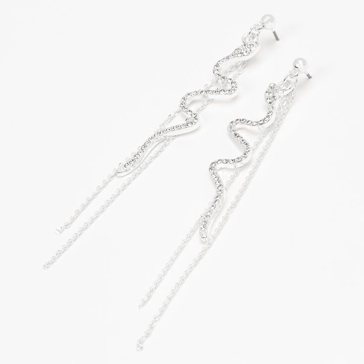 Silver-tone 3&quot; Crystal Snake Linear Drop Earrings,